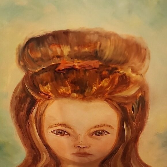 Unknown Painter Portrait Red Headed Girl Green Eyes Oil Painting 1967 Framed - Picture 4 of 9